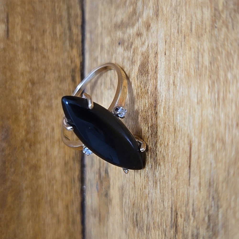 14K MARQUIS CUT ONYX WITH DIAMONDS RING